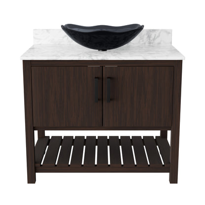 36-inch Novatto bath vanity with Carrara white marble countertop and integrated sink, showcasing elegant bathroom accessory design.