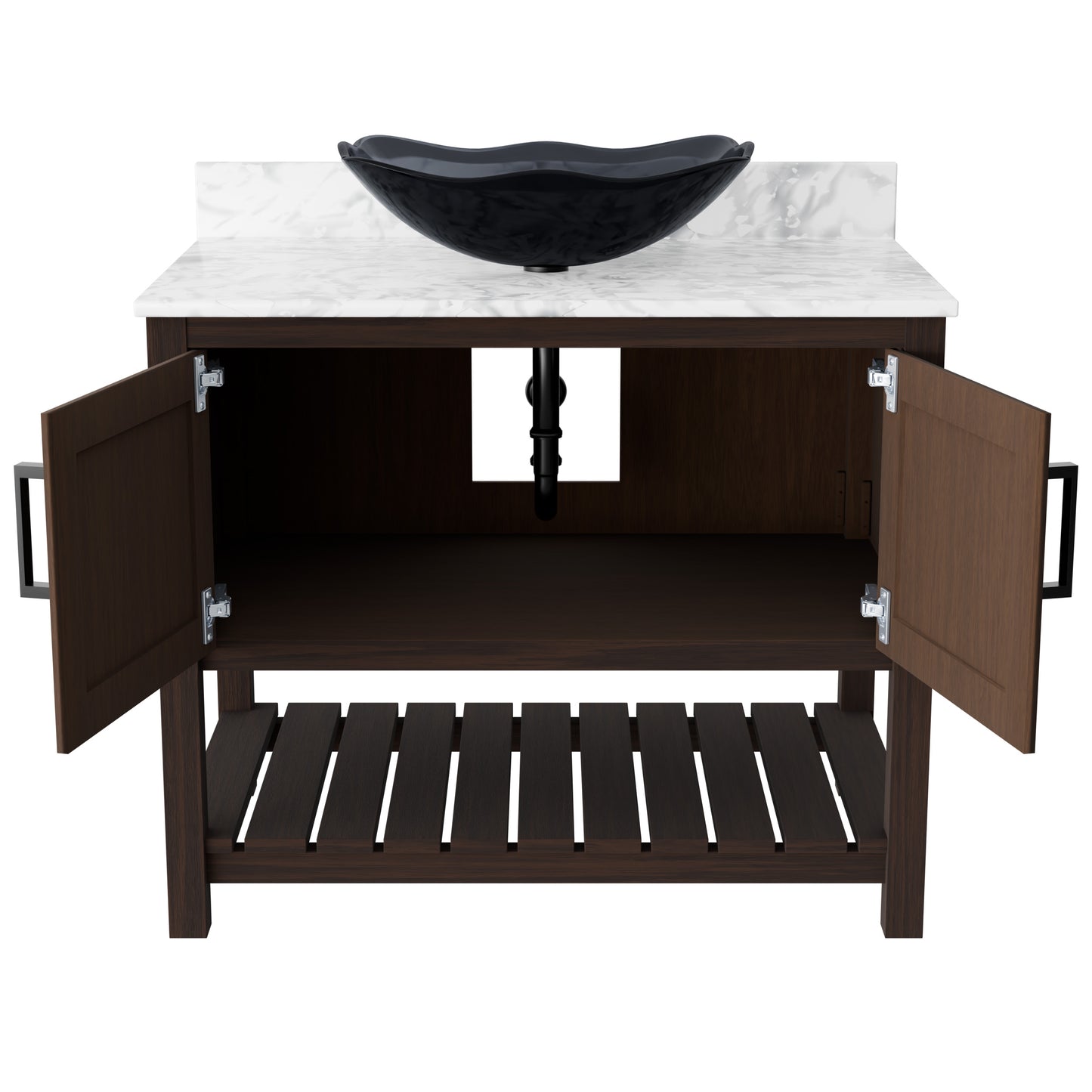 Novatto 36-inch bath vanity with Carrara white marble counter and sink, featuring a modern bathroom accessory.