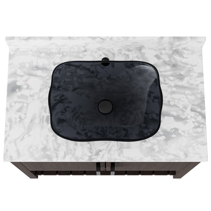 36-inch Novatto bath vanity with Carrara white marble counter and integrated sink, shown from a front view.