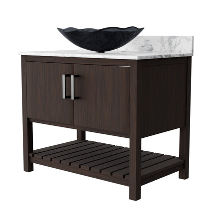 36-inch Novatto bath vanity with Carrara white marble countertop and integrated sink, featuring sleek modern design.