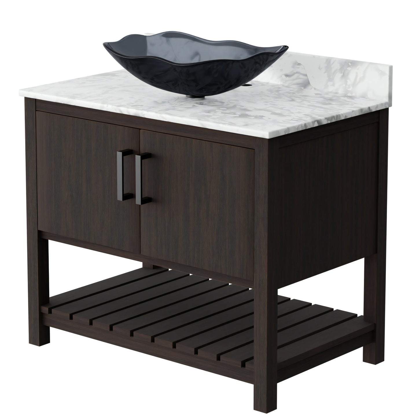 Novatto 36-inch bath vanity with Carrara white marble counter and sink, showcasing elegant bathroom accessory design.