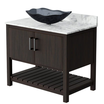 Novatto 36-inch bath vanity with Carrara white marble counter and sink, showcasing elegant bathroom accessory design.