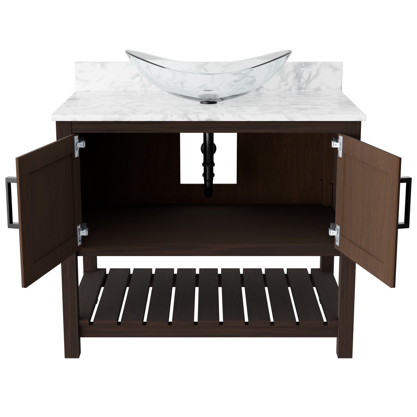 36-inch Novatto bath vanity with Carrara white marble countertop and integrated sink, showcasing elegant bathroom accessory design.