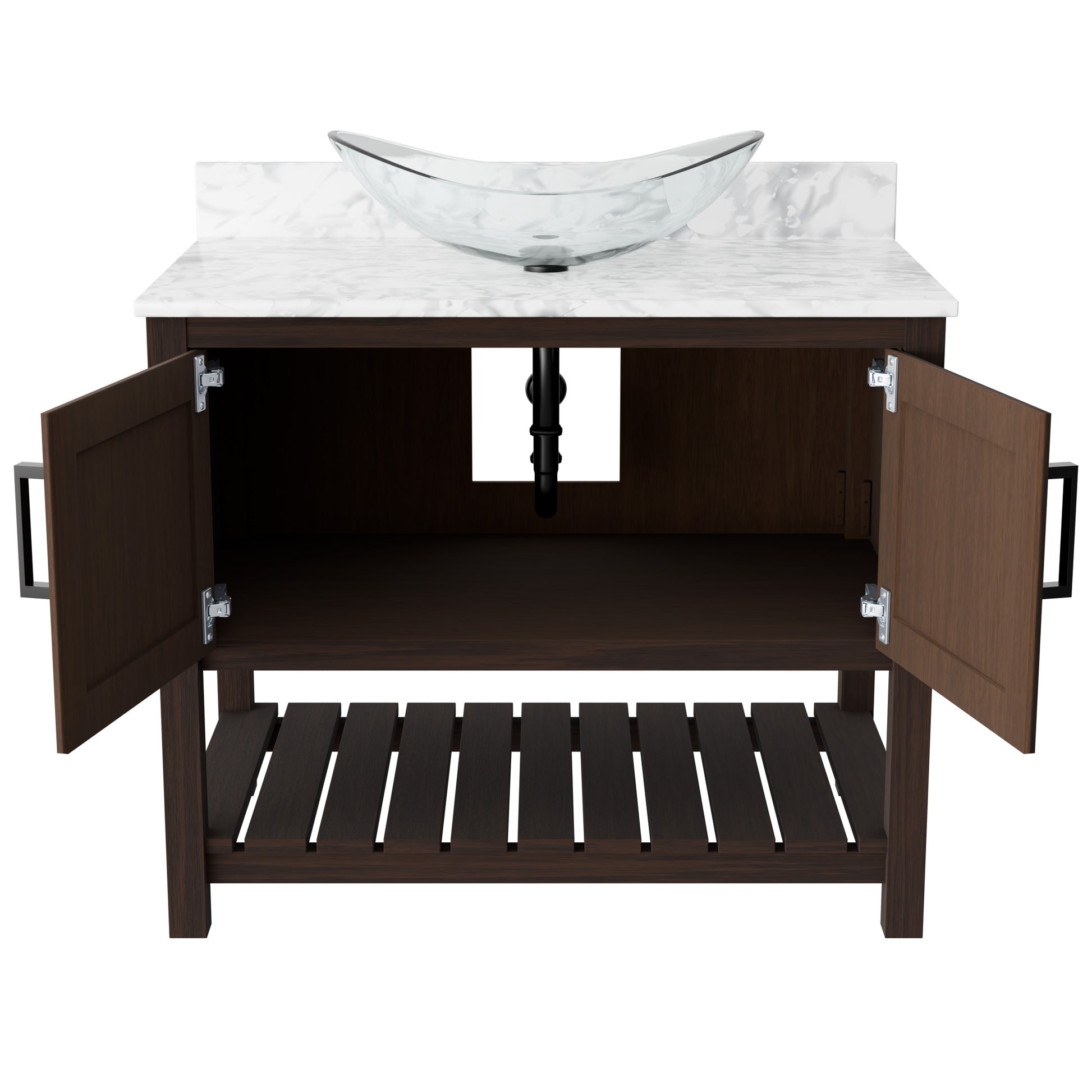 36-inch Novatto bath vanity with Carrara white marble countertop and integrated sink, showcasing elegant bathroom accessory design.