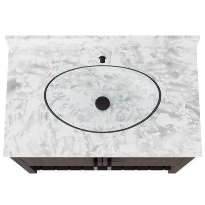 36-inch Novatto bath vanity with Carrara white marble countertop and integrated sink, shown with sleek design and classic white finish.