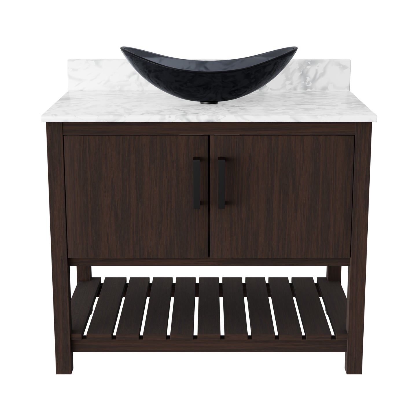 36-inch Novatto bath vanity with Carrara white marble countertop and sink, showcasing elegant bathroom accessory design.