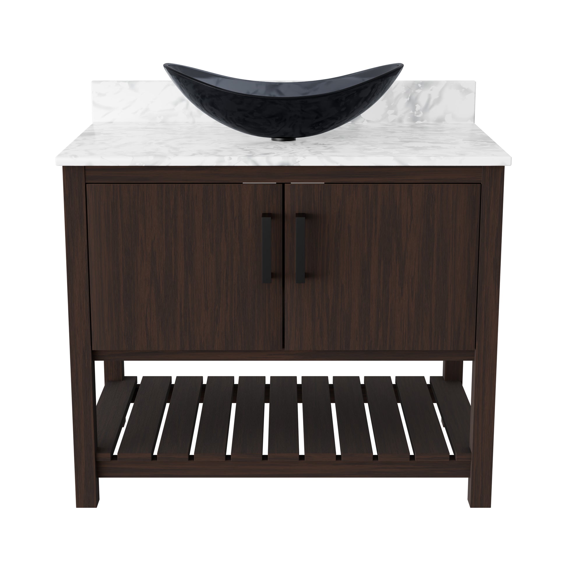 36-inch Novatto bath vanity with Carrara white marble countertop and sink, showcasing elegant bathroom accessory design.