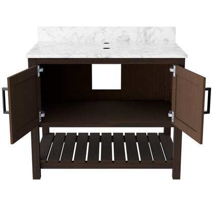 36-inch Novatto vanity with Carrara white marble countertop, modern bathroom accessory with sleek design.