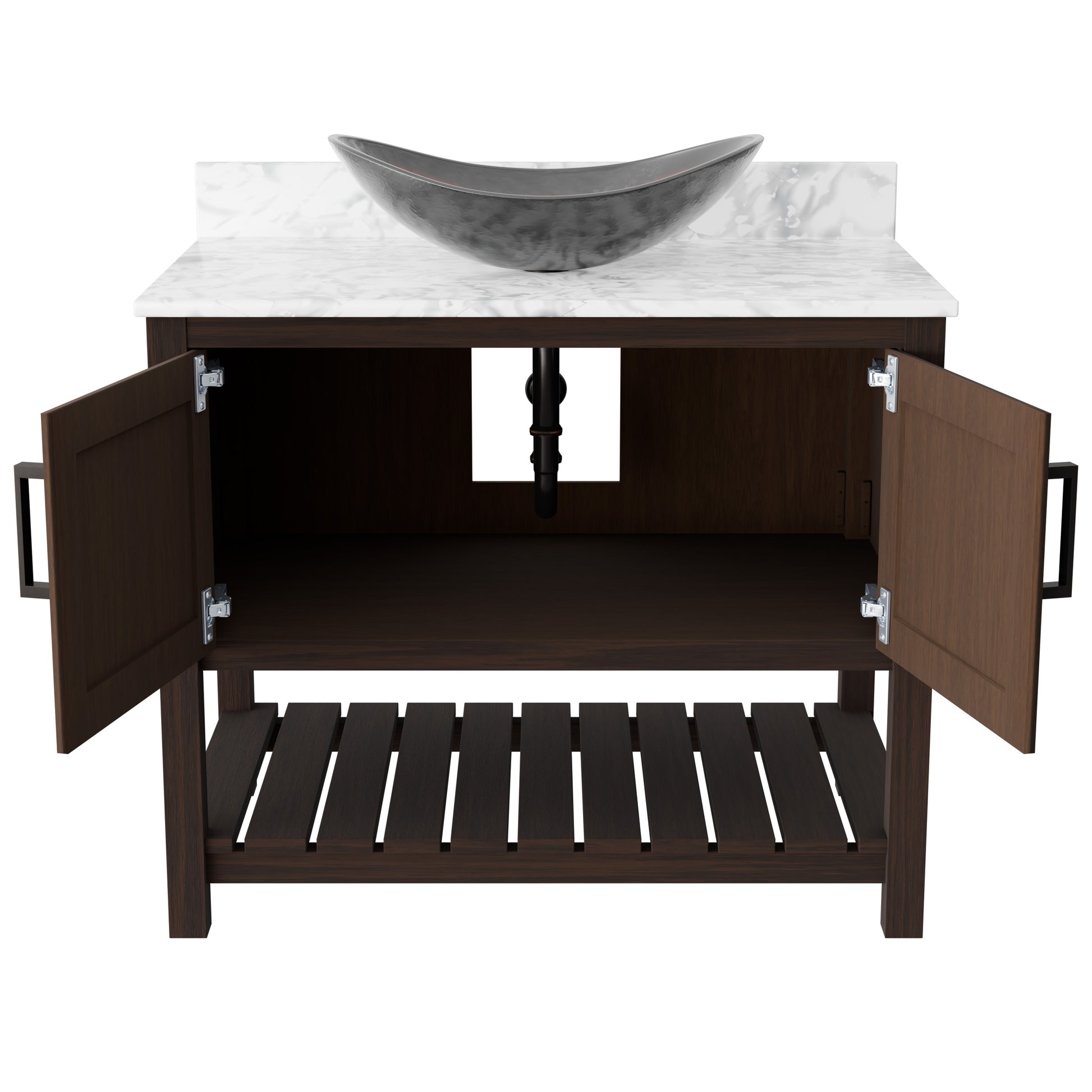 36-inch Novatto bath vanity with Carrara white marble countertop and sink, featuring a sleek modern design.