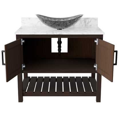 Novatto 36-inch bath vanity with Carrara white marble counter and sink, showcasing elegant bathroom accessory design.