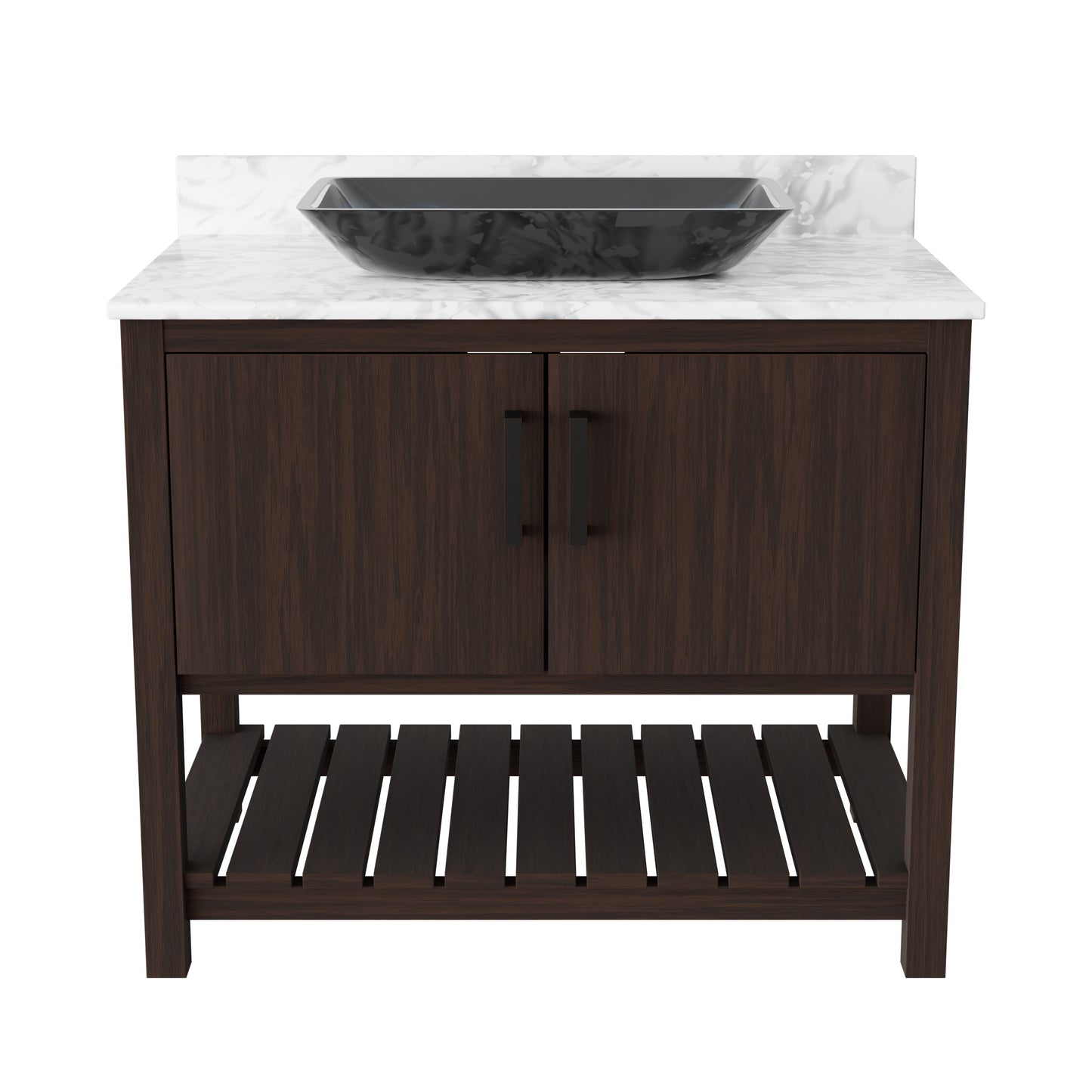 36-inch Novatto bath vanity with Carrara white marble counter and integrated sink, showcasing elegant bathroom accessory design.