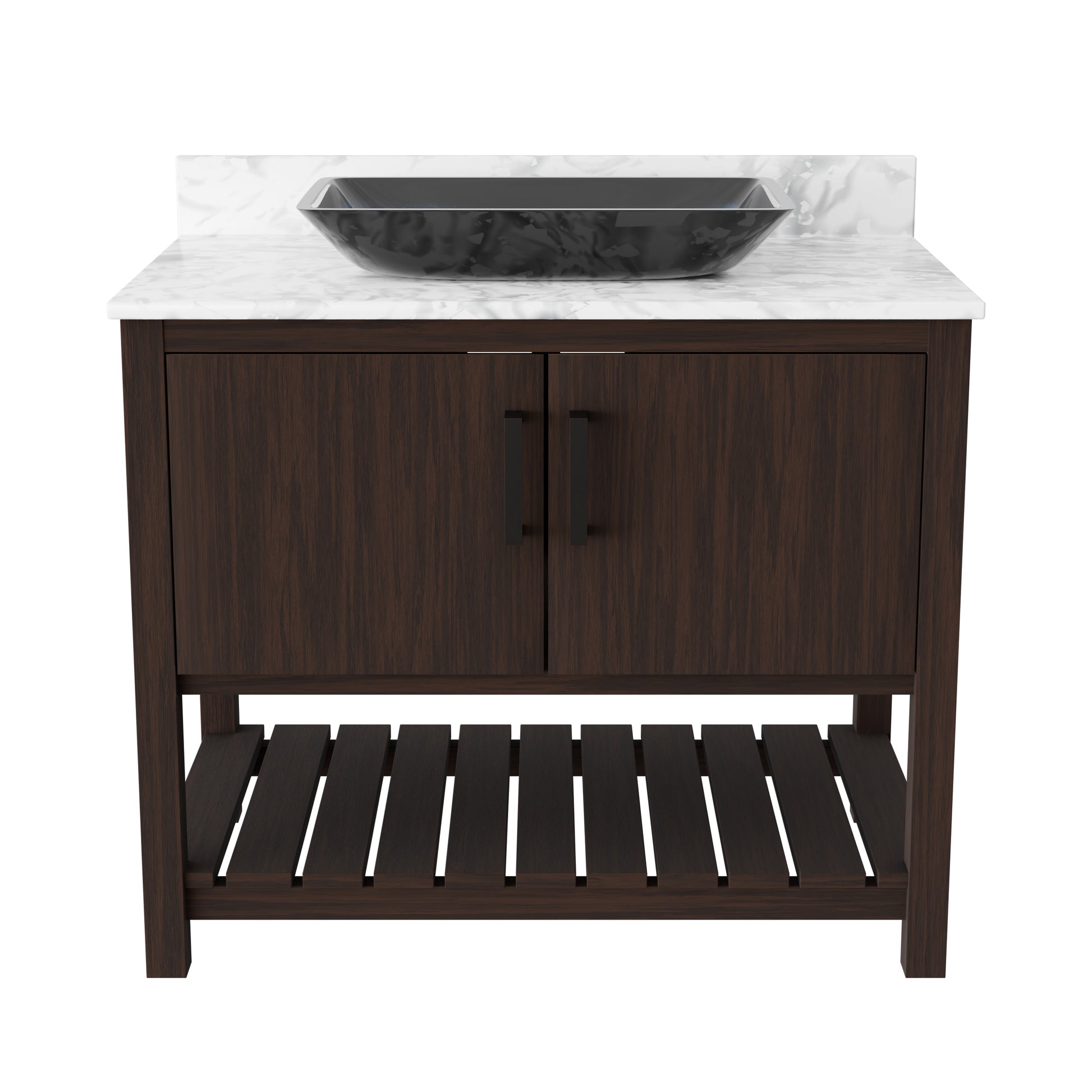 36-inch Novatto bath vanity with Carrara white marble counter and integrated sink, showcasing elegant bathroom accessory design.