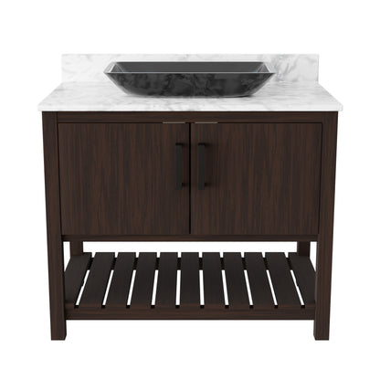 36-inch Novatto bath vanity with Carrara white marble counter and integrated sink, showcasing elegant bathroom accessory design.