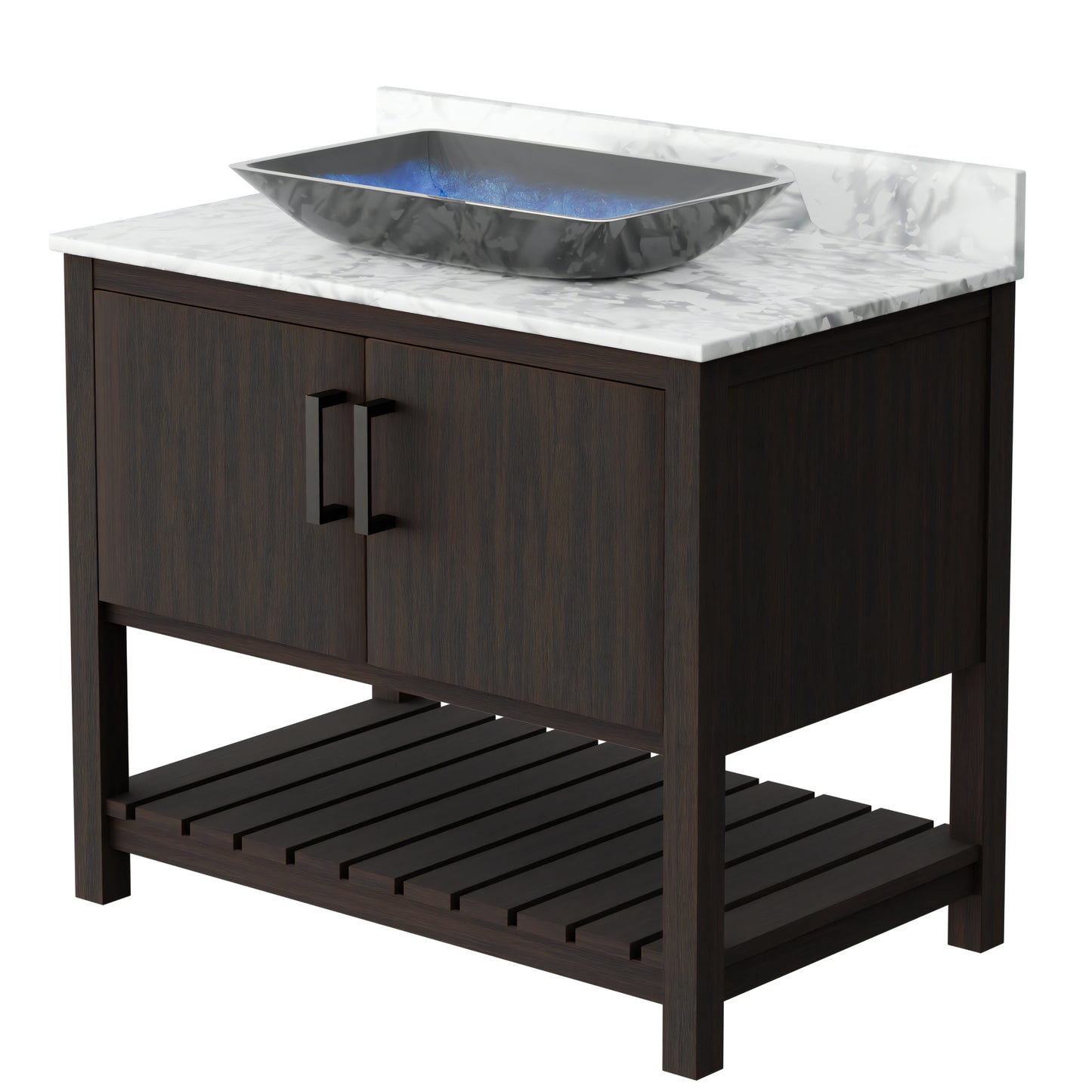 36-inch Novatto bath vanity with Carrara white marble countertop and integrated sink, showcasing elegant bathroom accessory design.
