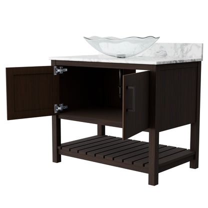 36-inch Novatto bath vanity with Carrara white marble counter and integrated sink, showcasing elegant bathroom accessory design.