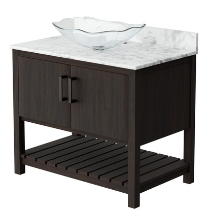 36-inch Novatto bath vanity with Carrara white marble counter and integrated sink, showcasing elegant bathroom accessory design.