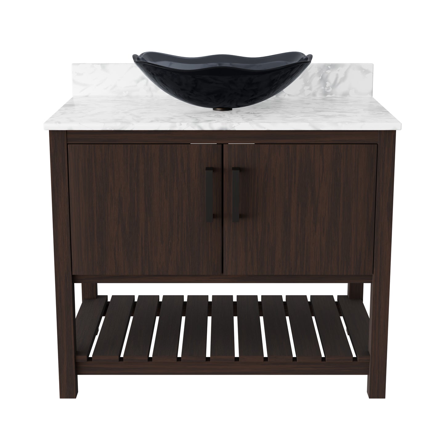 36-inch Novatto bath vanity with Carrara white marble countertop and sink, featuring modern design and sleek finish.