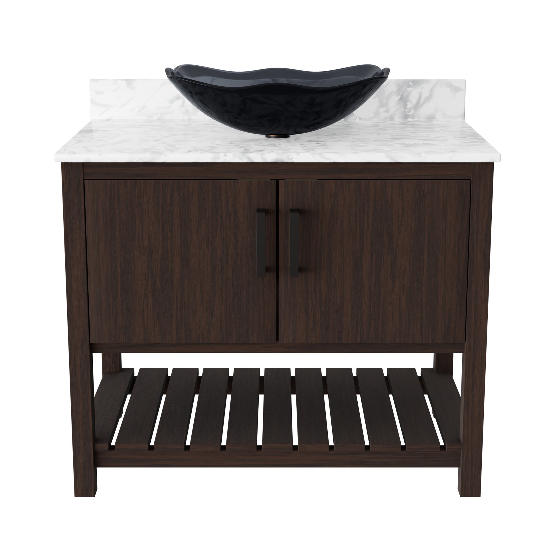 36-inch Novatto bath vanity with Carrara white marble countertop and sink, featuring modern design and sleek finish.