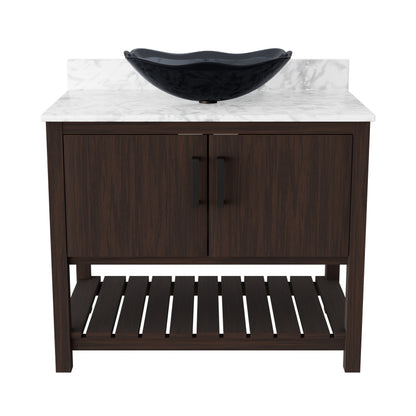 36-inch Novatto bath vanity with Carrara white marble countertop and sink, featuring modern design and sleek finish.