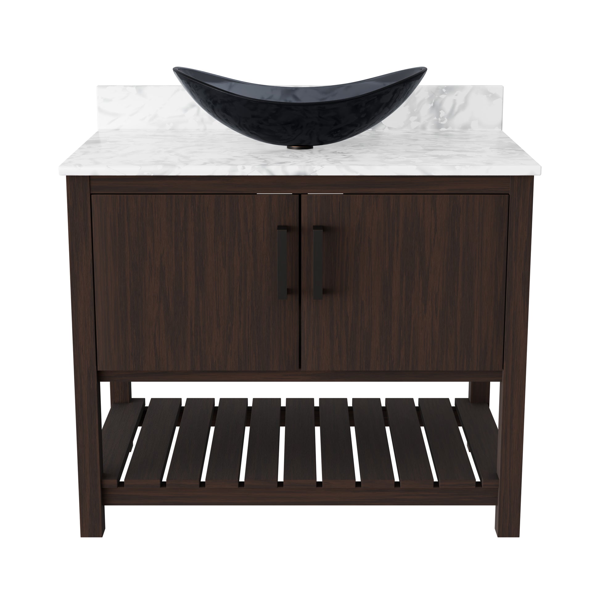 36-inch Novatto bath vanity with Carrara white marble counter and integrated sink, showcasing elegant bathroom accessory design.