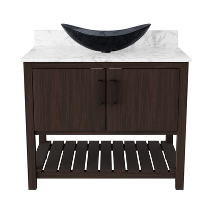 36-inch Novatto bath vanity with Carrara white marble counter and integrated sink, showcasing elegant bathroom accessory design.