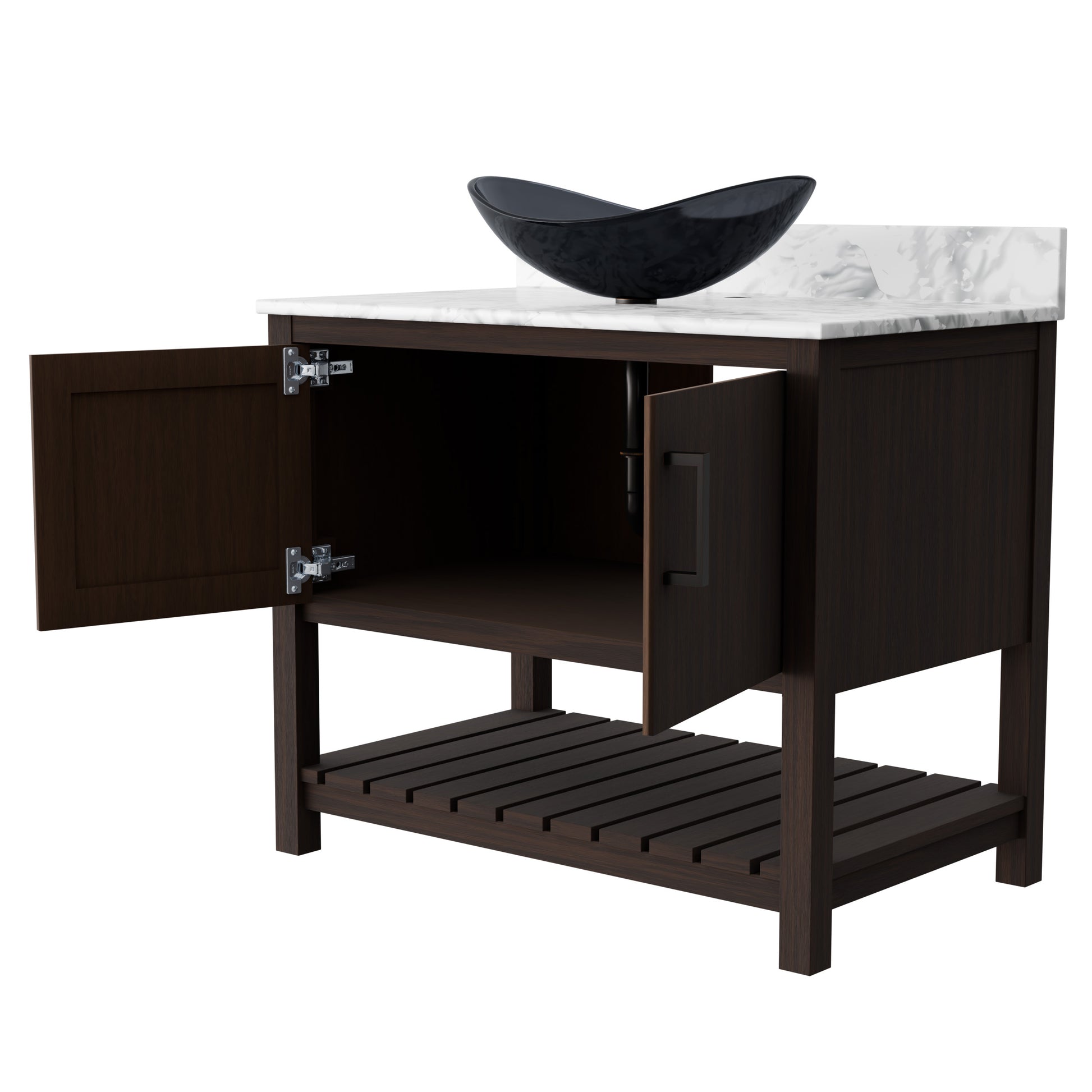 Novatto 36-inch bath vanity with Carrara white marble counter and sink, showcasing elegant bathroom accessory design.