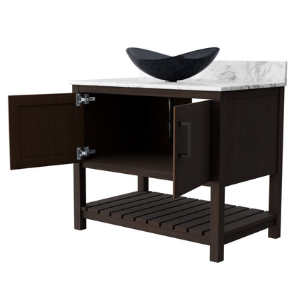 Novatto 36-inch bath vanity with Carrara white marble counter and sink, showcasing elegant bathroom accessory design.