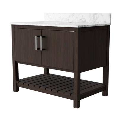 Novatto 36-inch vanity with Carrara white marble countertop, modern bathroom accessory with sleek design and polished finish.