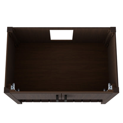 36-inch Novatto bath vanity in Cafe Mocha with gold accents, showcasing a sleek, modern bathroom accessory design.