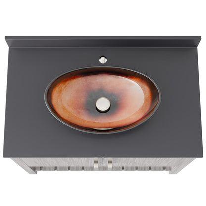 Novatto 36-inch bath vanity with storm grey quartz countertop and integrated sink, modern bathroom accessory with sleek design.