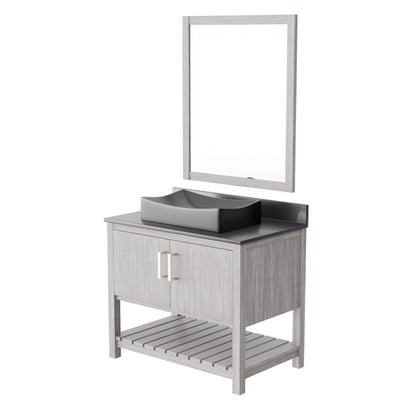 36-inch Novatto bath vanity with storm grey quartz countertop and integrated sink, showcasing modern bathroom accessory design.