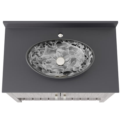 36-inch Novatto bath vanity with storm grey quartz countertop and sink, showcasing sleek bathroom accessory design.