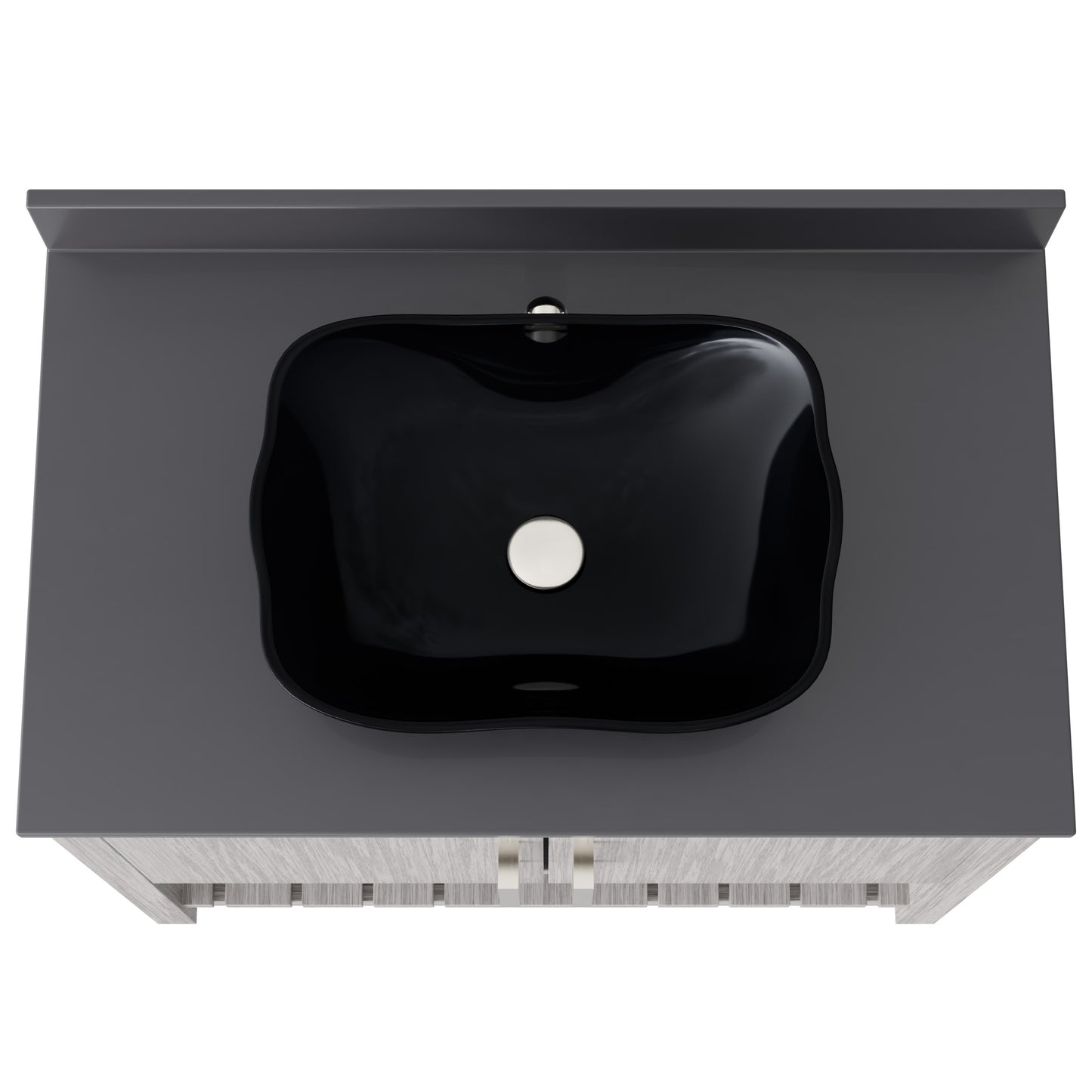 36-inch Novatto bath vanity with storm grey quartz counter and sink, showcasing sleek bathroom accessory design.