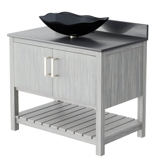 36-inch Bath Vanity with Storm Grey Quartz Counter and Sink - NOBV-36SG-280-317G