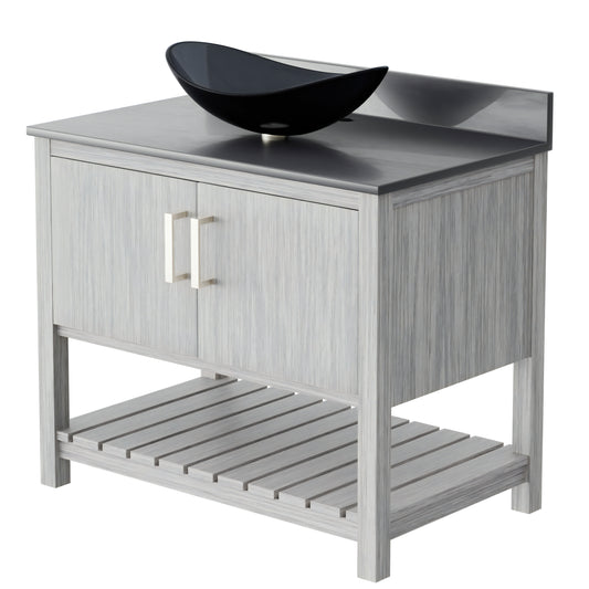 36-inch Bath Vanity with Storm Grey Quartz Counter and Sink - NOBV-36SG-280-324G