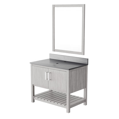 36-inch Novatto vanity with Storm Grey Quartz countertop, featuring a sleek bathroom accessory design and modern style.