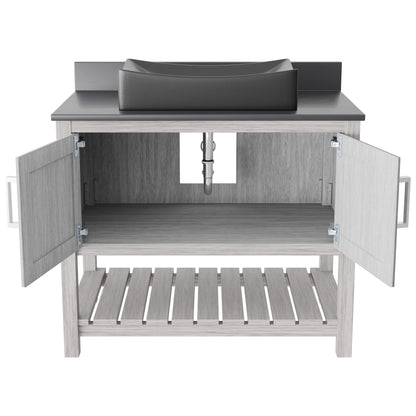 36-inch Novatto bathroom vanity with storm grey quartz countertop and integrated sink, modern accessory for bathroom decor