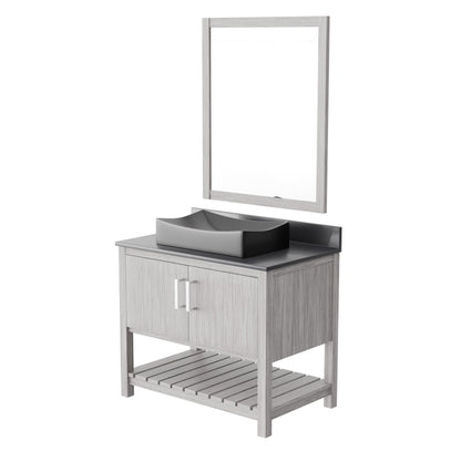 36-inch Novatto bath vanity with storm grey quartz countertop and integrated sink, modern bathroom accessory.