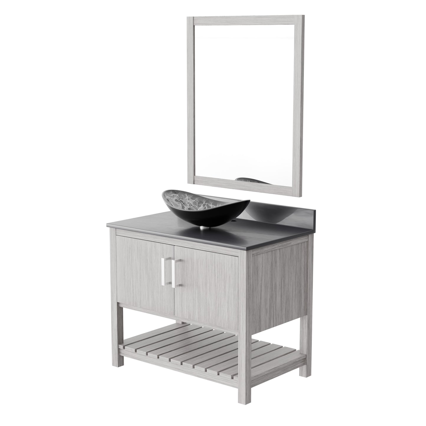 Novatto 36-inch bath vanity with storm grey quartz countertop and integrated sink, modern bathroom accessory