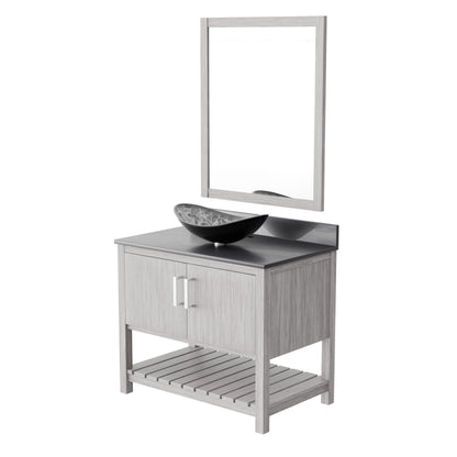Novatto 36-inch bath vanity with storm grey quartz countertop and integrated sink, modern bathroom accessory