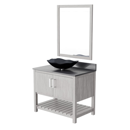 36-inch Novatto bath vanity with storm grey quartz countertop and integrated sink, showcasing modern bathroom accessory design