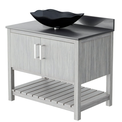 36-inch Novatto bath vanity with storm grey quartz counter and sink, featuring modern design and sleek finish.