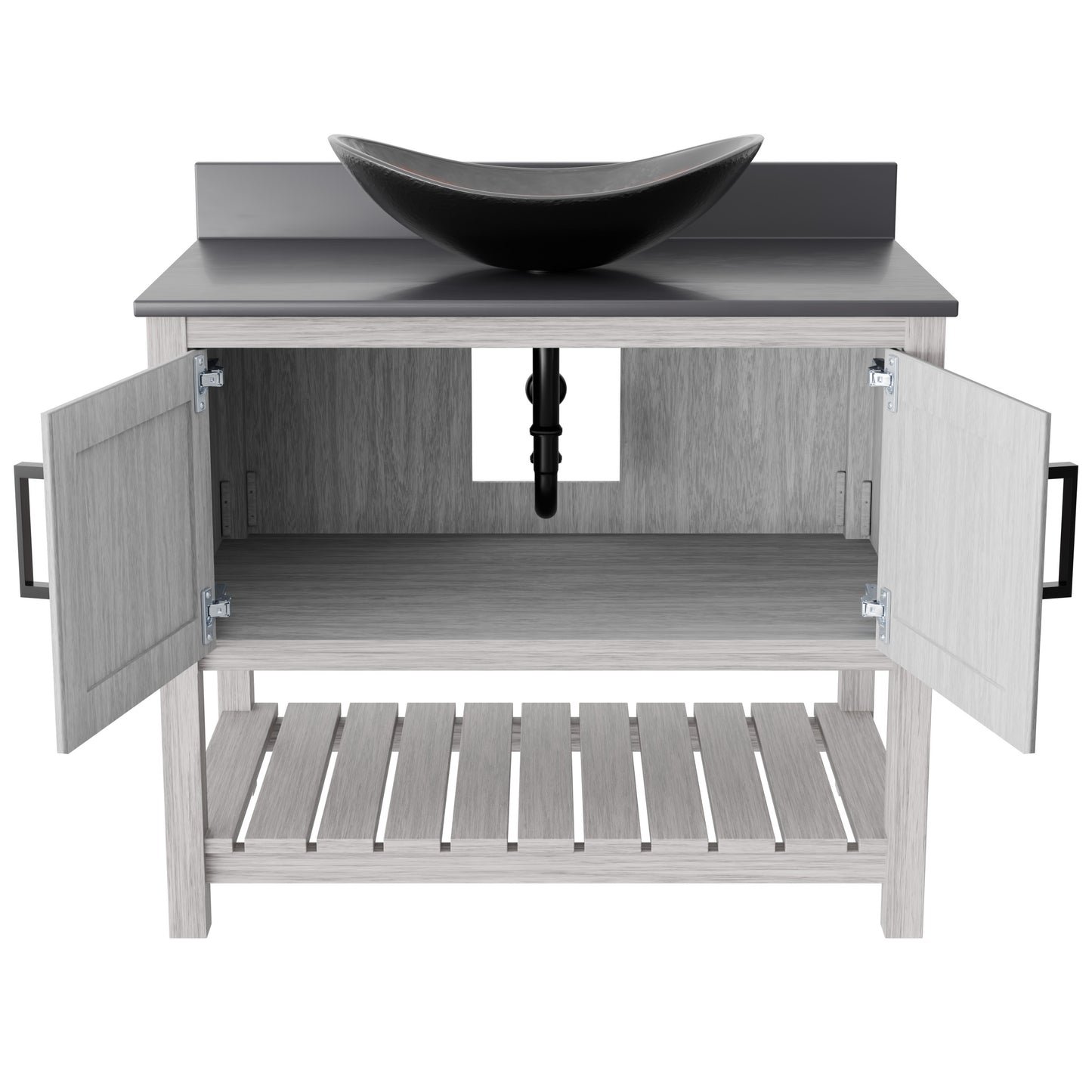 Novatto 36-inch bathroom vanity with storm grey quartz countertop and sink, modern accessory for bathroom decor.