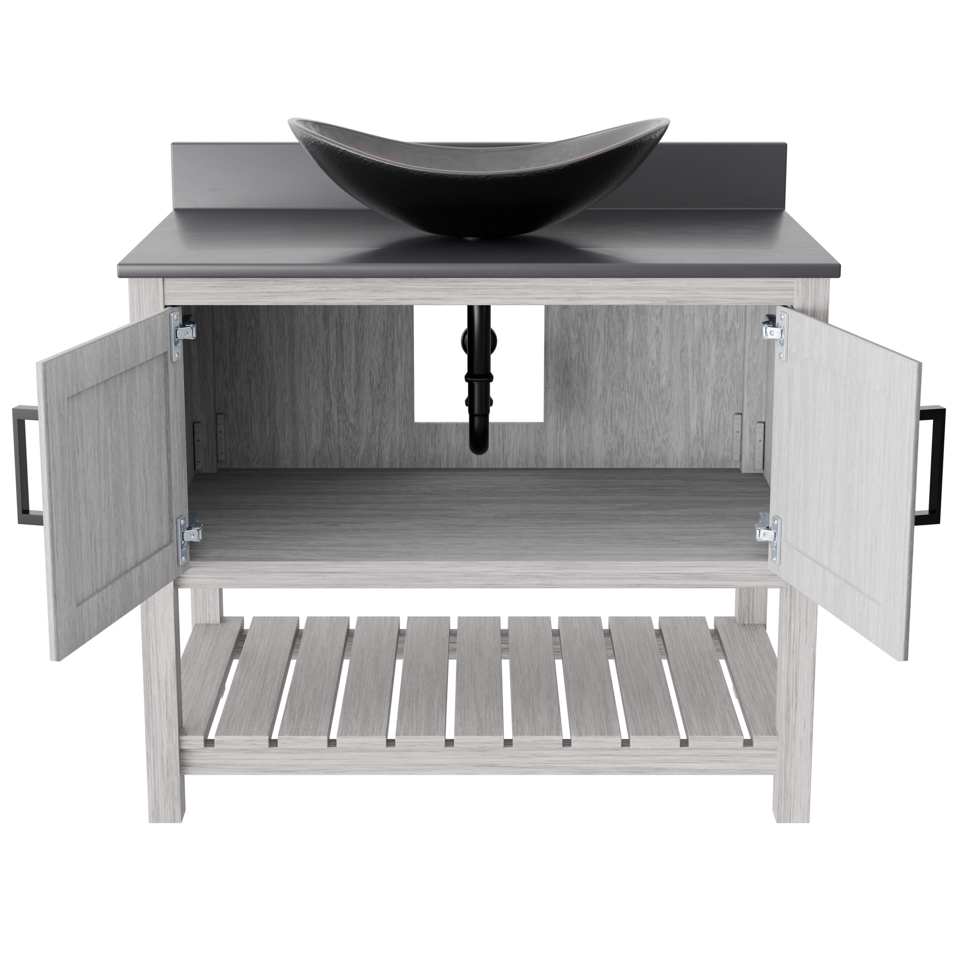 Novatto 36-inch bathroom vanity with storm grey quartz countertop and sink, modern accessory for bathroom decor.