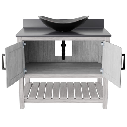 Novatto 36-inch bathroom vanity with storm grey quartz countertop and sink, modern accessory for bathroom decor.