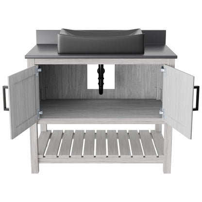 36-inch Novatto bath vanity with storm grey quartz countertop and integrated sink, showcasing modern bathroom accessory design.