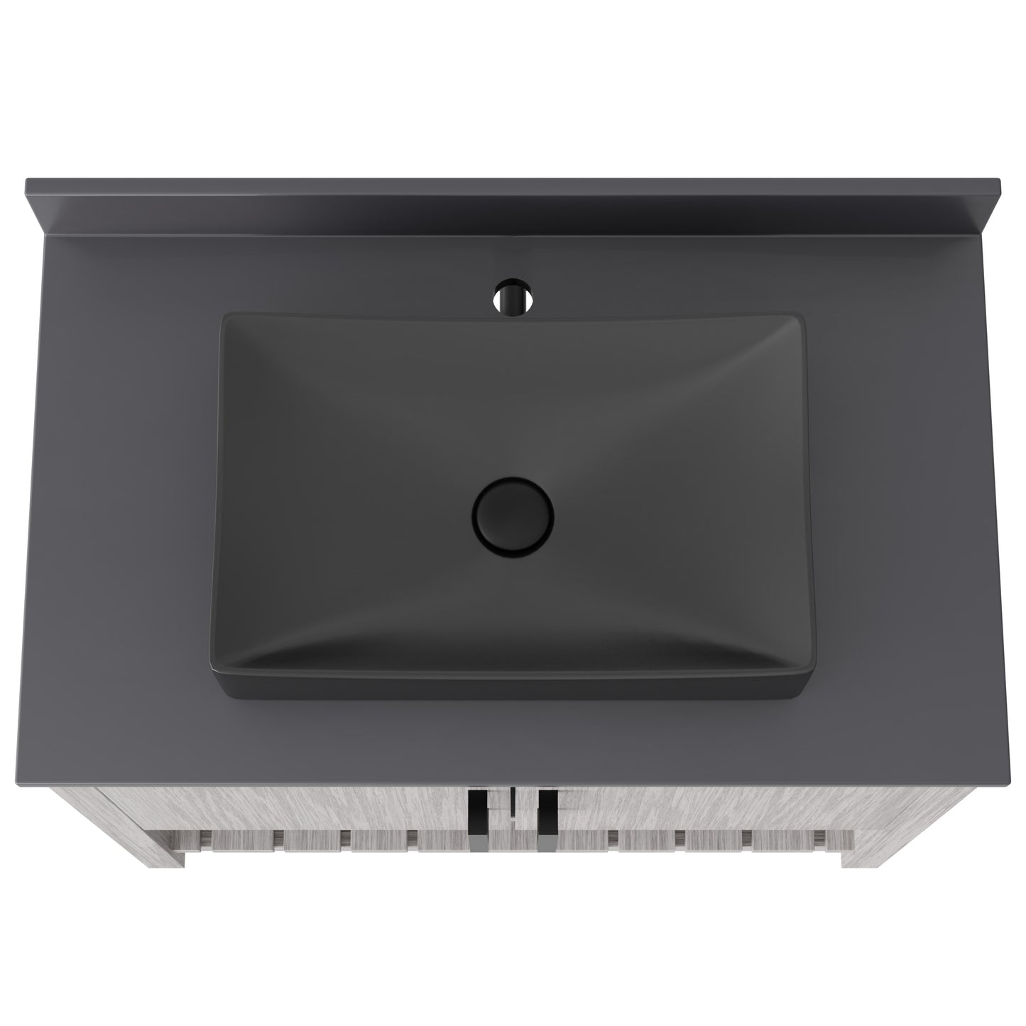 36-inch Novatto bath vanity with storm grey quartz countertop and integrated sink, showcasing modern bathroom accessory design.