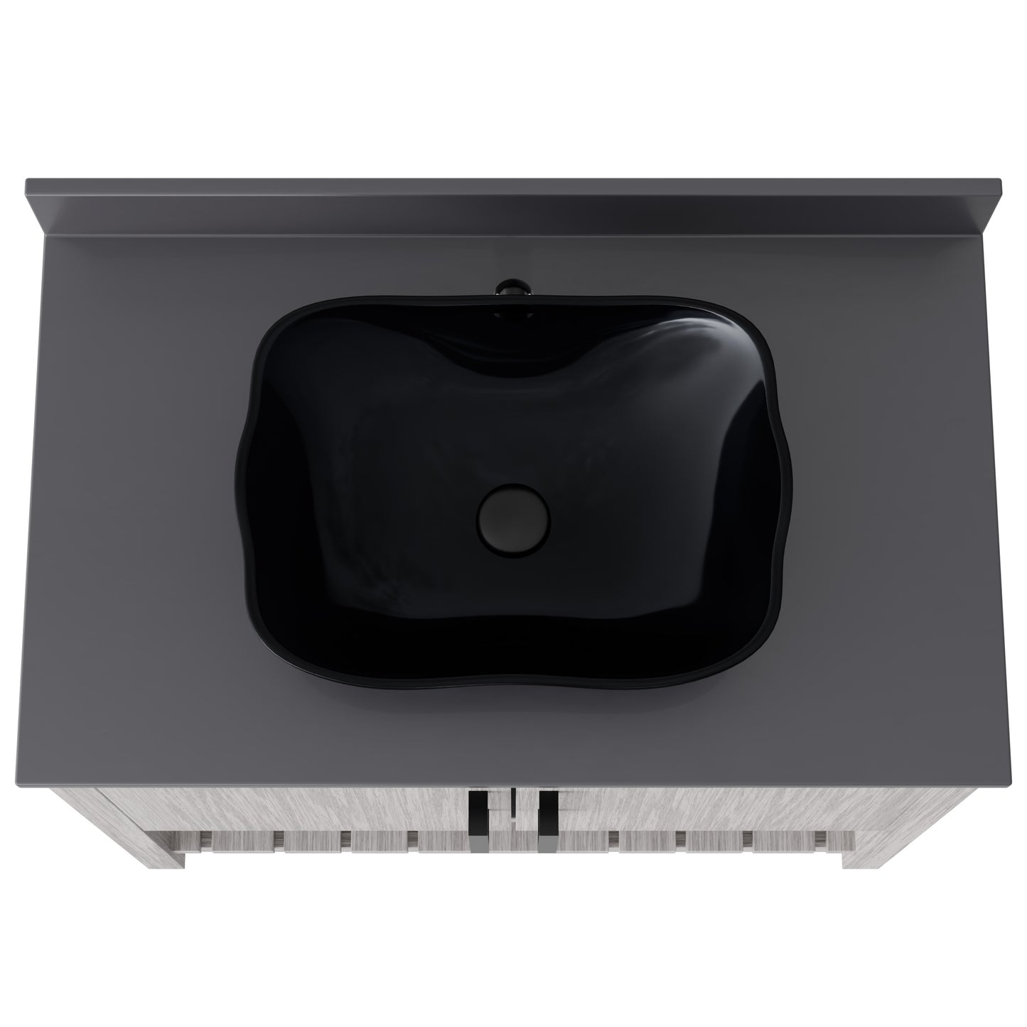 36-inch Novatto bath vanity with storm grey quartz countertop and sink, showcasing the sleek design and modern finish.