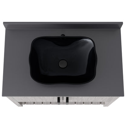 36-inch Novatto bath vanity with storm grey quartz countertop and sink, showcasing the sleek design and modern finish.