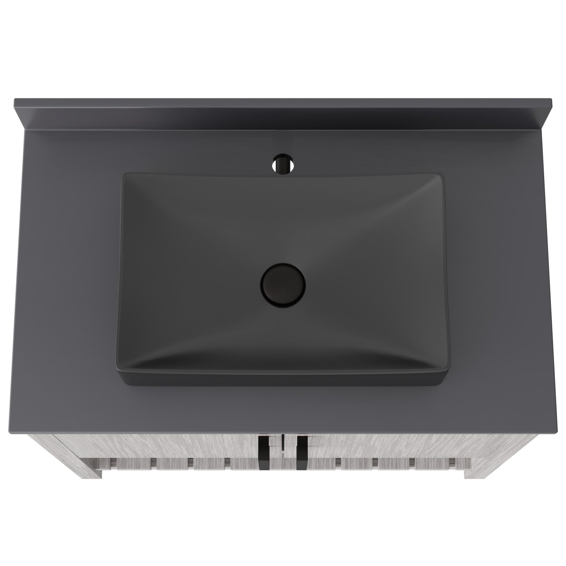 Novatto 36-inch bath vanity with storm grey quartz countertop and integrated sink, modern bathroom accessory.